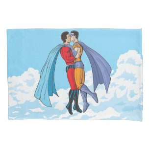 Slipperyjoe's two superheroes kissing characters f pillowcase