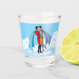Slipperyjoe's two superheroes kissing characters f shot glass