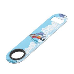 SlipperyJoe's two superheroes kissing flying carto Bar Key