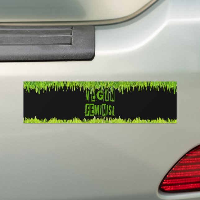 SlipperyJoe's Vegan feminist grass word block lett Bumper Sticker (On Car)