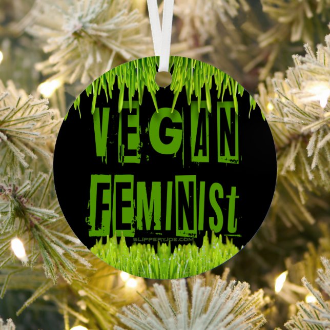 SlipperyJoe's Vegan feminist grass word block lett Metal Ornament (Insitu)