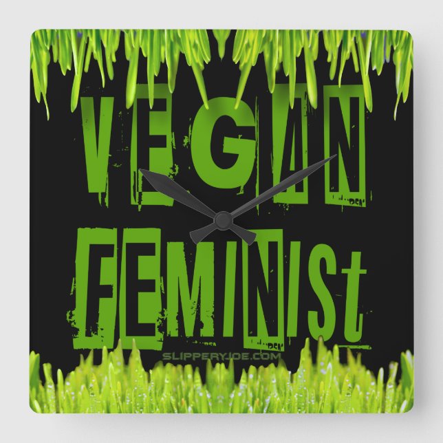 SlipperyJoe's Vegan feminist grass word block lett Square Wall Clock (Front)