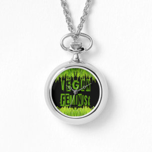 SlipperyJoe's Vegan feminist grass word block lett Watch