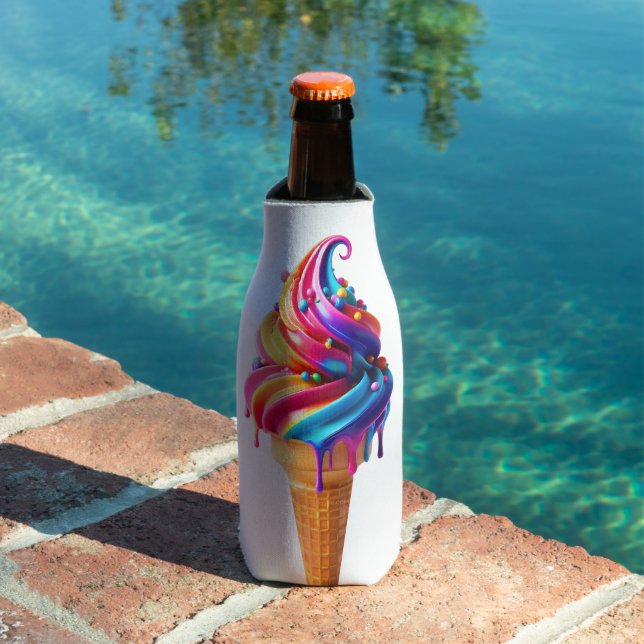 SlipperyJoe's vibrant ice cream cone food classic  Bottle Cooler (In Situ Pool)