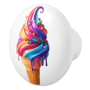 SlipperyJoe's vibrant ice cream cone food classic  Ceramic Knob