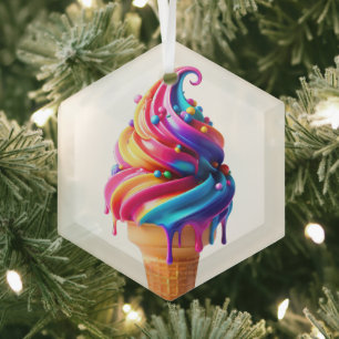 SlipperyJoe's vibrant ice cream cone food classic Glass Ornament