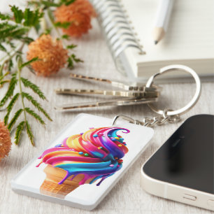 SlipperyJoe's vibrant ice cream cone food classic  Keychain