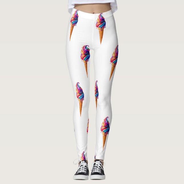 SlipperyJoe's vibrant ice cream cone food classic  Leggings (Front)