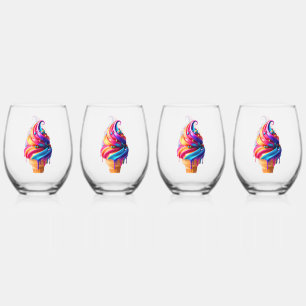 SlipperyJoe's vibrant ice cream cone food classic Stemless Wine Glass