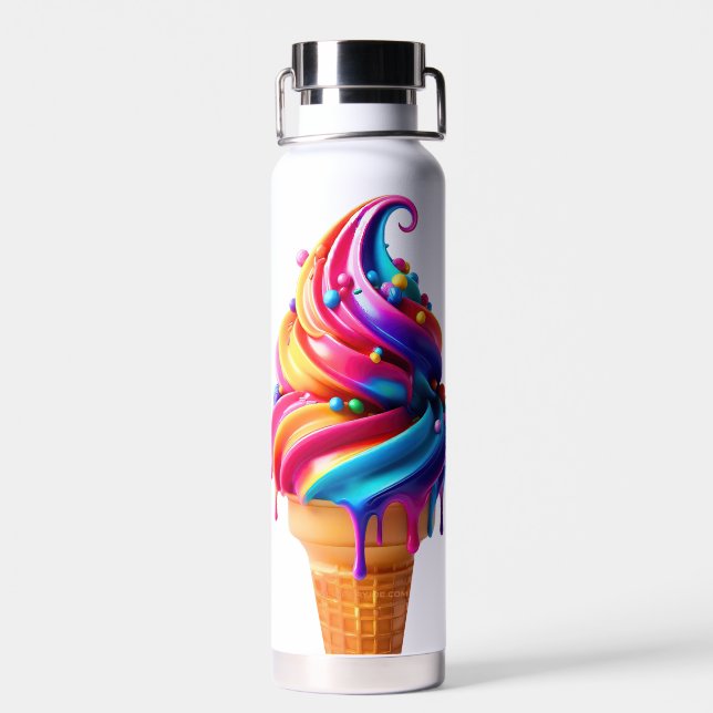 SlipperyJoe's vibrant ice cream cone food classic  Water Bottle (Back)
