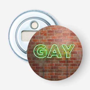 SlipperyJoe's vibrant neon gay sign green bricks w Bottle Opener
