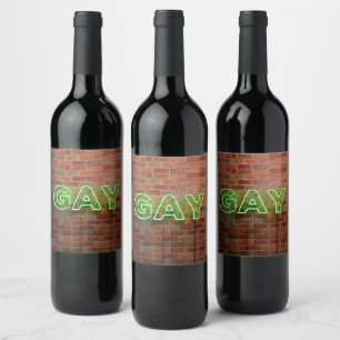 SlipperyJoe's vibrant neon gay sign green bricks w Wine Label