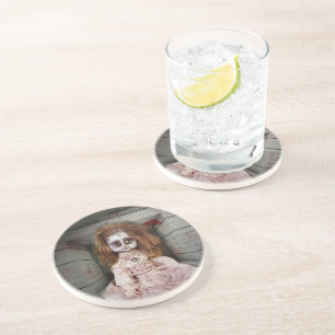 SlipperyJoe's vintage haunted porcelain doll creep Coaster