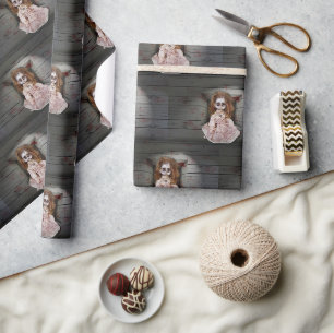 SlipperyJoe's vintage haunted porcelain doll creep Wrapping Paper