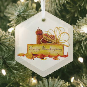 SlipperyJoe's warm festive Thanksgiving vibe rusti Glass Ornament