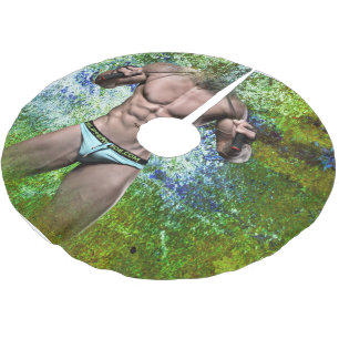 SlipperyJoe's white muscular sexy man speedo black Brushed Polyester Tree Skirt