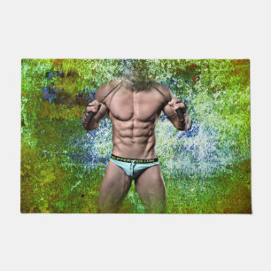 SlipperyJoe's white muscular sexy man speedo black Doormat