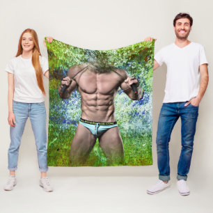SlipperyJoe's white muscular sexy man speedo black Fleece Blanket