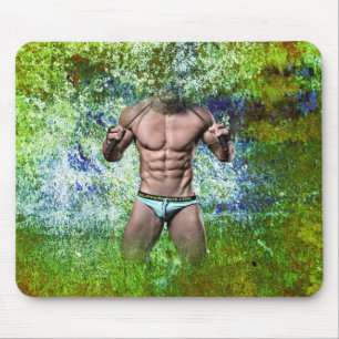 SlipperyJoe's white muscular sexy man speedo black Mouse Pad