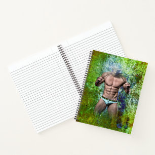 SlipperyJoe's white muscular sexy man speedo black Notebook