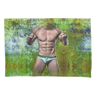 SlipperyJoe's white muscular sexy man speedo black Pillowcase