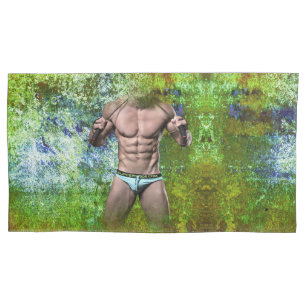 SlipperyJoe's white muscular sexy man speedo black Pillowcase