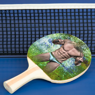 SlipperyJoe's white muscular sexy man speedo black Ping Pong Paddle