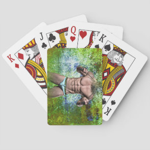 SlipperyJoe's white muscular sexy man speedo black Playing Cards