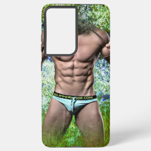 SlipperyJoe's white muscular sexy man speedo black Samsung Galaxy Case