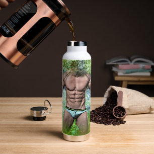 SlipperyJoe's white muscular sexy man speedo black Water Bottle