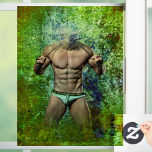 SlipperyJoe's white muscular sexy man speedo black Window Cling