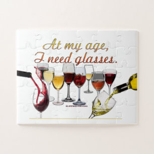 SlipperyJoe's wine drinkware cheeky pun red white Jigsaw Puzzle