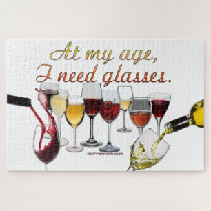 SlipperyJoe's wine drinkware cheeky pun red white Jigsaw Puzzle