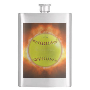 SlipperyJoe's yellow softball fireball flames rasp Hip Flask