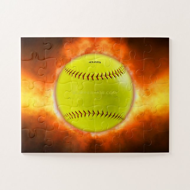SlipperyJoe's yellow softball fireball flames rasp Jigsaw Puzzle (Horizontal)