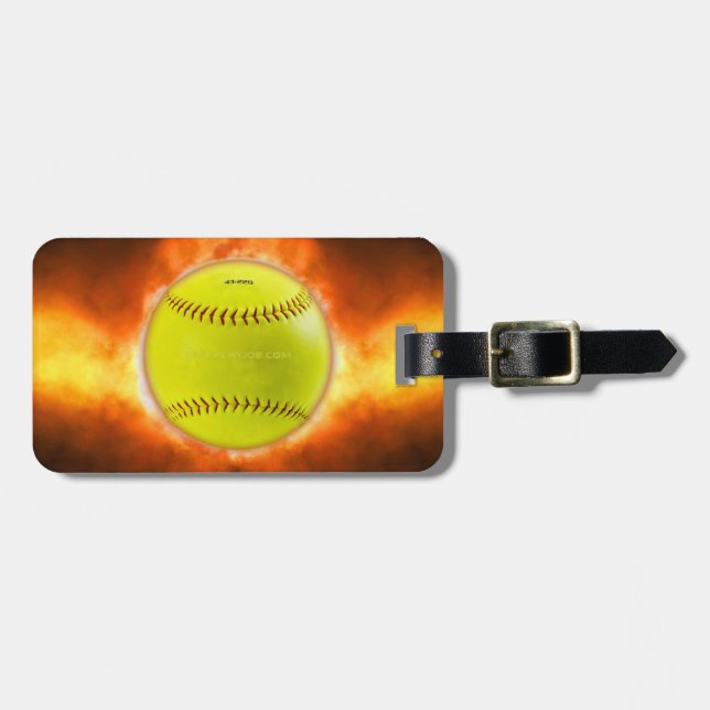 SlipperyJoe's yellow softball fireball flames rasp Luggage Tag (Front Horizontal)