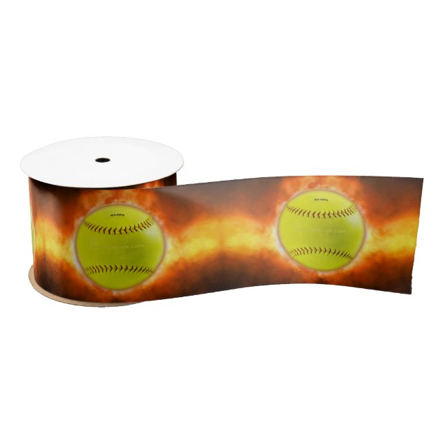 SlipperyJoe's yellow softball fireball flames rasp Satin Ribbon (Spool)
