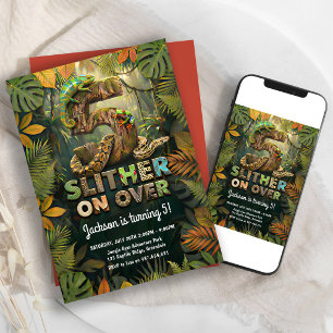 Slither On Over Jungle Lizard 5th Birthday Invitation