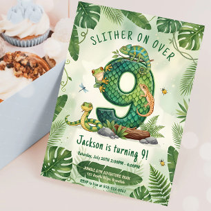 Slither On Over Jungle Reptile 9th Birthday Invitation