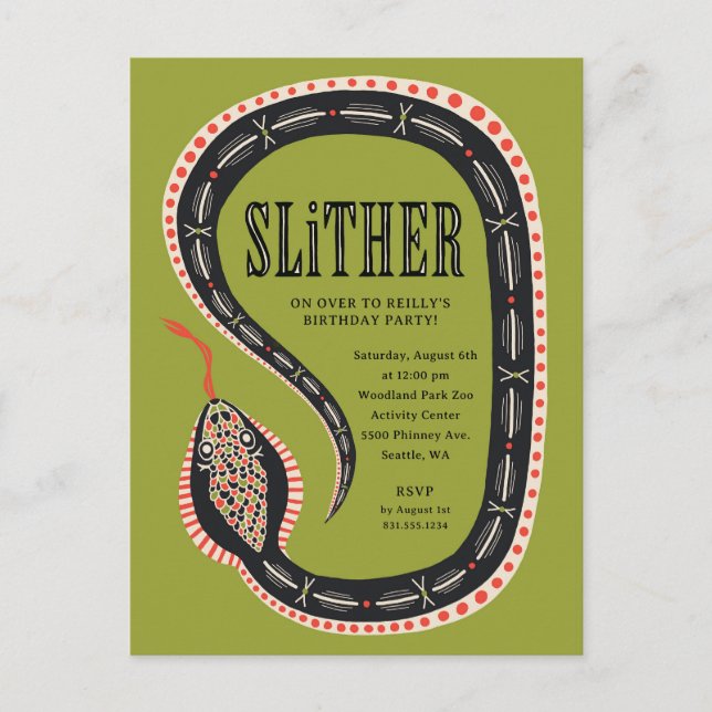 Slither Snake Invitation de carte postale Annivers (Devant)