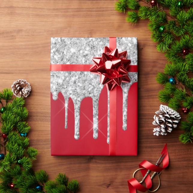 Sliver and red christmas  wrapping paper (Holiday Gift)