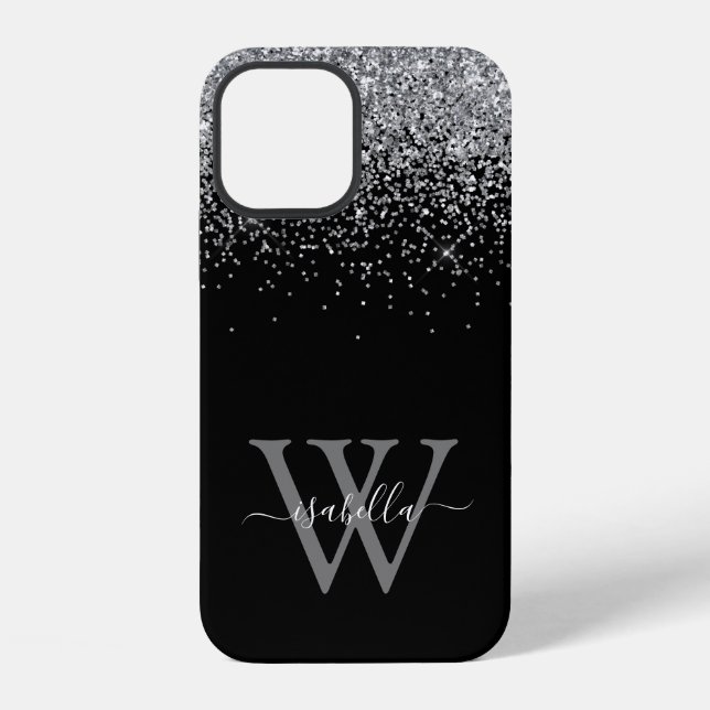Sliver Black Glitter Script Name Case-Mate iPhone Case (Back)