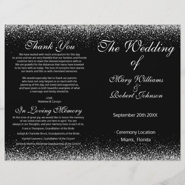 Sliver Confetti Glitter Wedding Program (Front)