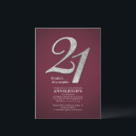 Sliver Glitter 21st Birthday Party Burgundy Invitation<br><div class="desc">Silver Glitter 21st Birthday Party Burgundy Invitation Postcard you can easily customize with your party details by clicking the "Personalize" button. The glitter "21" and background is set while you can easily change the fonts, text and layout by clicking the "Edit using Design Tool" nested under the "Personalize" button to...</div>