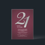 Sliver Glitter 21st Birthday Party Burgundy Invitation<br><div class="desc">Silver Glitter 21st Birthday Party Burgundy Invitation Postcard you can easily customize with your party details by clicking the "Personalize" button. The glitter "21" and background is set while you can easily change the fonts, text and layout by clicking the "Edit using Design Tool" nested under the "Personalize" button to...</div>