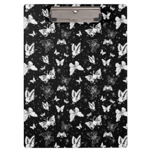 Sliver Glitter Butterfly Black Design  Clipboard