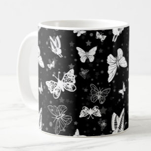 Sliver Glitter Butterfly Black Design  Coffee Mug