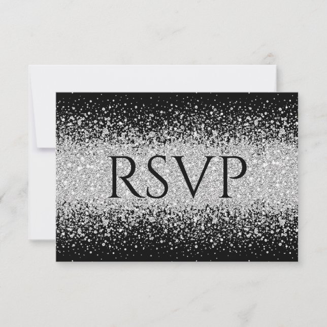 Sliver Glitter on Pure Black RSVP Card (Front)