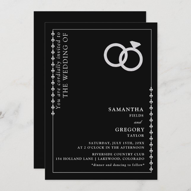Sliver Glitter Ring Minimalist Wedding Invitation (Front/Back)