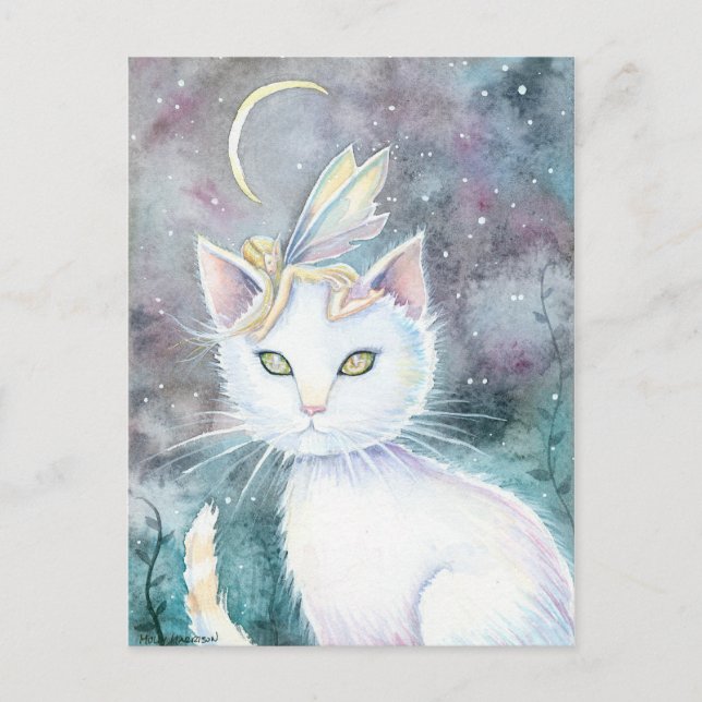 Sliver Moon Fairy and Cat Postcard (Front)